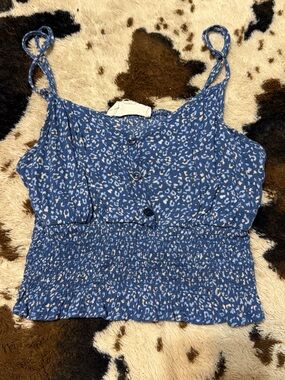 Pink Rose Blue Printed Smocked Cami Top